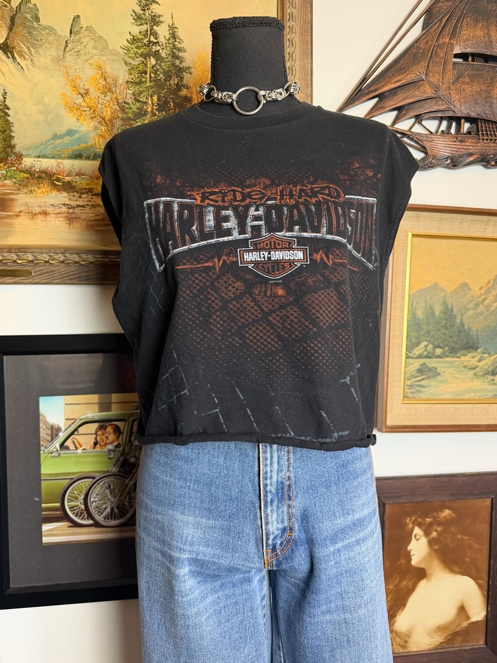 Vintage Y2K Harley-Davison Sleeveless Cropped T-Shirt M-XL